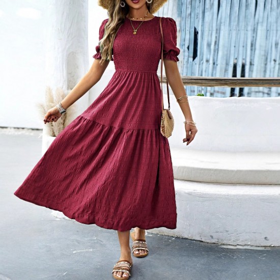 Diyun Cross-border European and American Casual Vacation style lotus leaf sleeve corset women's long Dress for Spring/Summer 2025 Amazon Diyun Cross-border European and American Casual Vacation style lotus leaf sleeve corset women's long Dress for Spring/Summer 2025 Amazon
