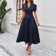 Diyun Cross-border 2025 Spring/Summer elegant solid-color high-waisted V-neck solid-color short-sleeved dress for children Diyun Cross-border 2025 Spring/Summer elegant solid-color high-waisted V-neck solid-color short-sleeved dress for children