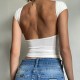 Di Yun's Spring/Summer 2025 Amazon European and American Y2K sexy Hot Girl, hollowed-out backless solid color top, short sleeve women's T-shirt