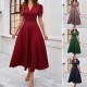 Diyun Cross-border 2025 Spring/Summer elegant solid-color high-waisted V-neck solid-color short-sleeved dress for children Diyun Cross-border 2025 Spring/Summer elegant solid-color high-waisted V-neck solid-color short-sleeved dress for children