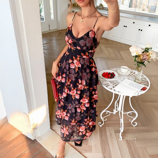 Diyun Cross-border European and American vacation Casual style floral small halter Dress Women's clothing for Spring/Summer 2025 Amazon Export Diyun Cross-border European and American vacation Casual style floral small halter Dress Women's clothing for Spring/Summer 2025 Amazon Export