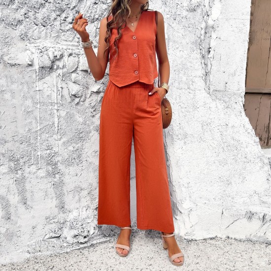 Diyun Cross-border Foreign Trade Fashion Women's Wear Amazon Spring/Summer 2024 Casual and Elegant Solid Color Vest Set Diyun Cross-border Foreign Trade Fashion Women's Wear Amazon Spring/Summer 2024 Casual and Elegant Solid Color Vest Set