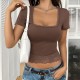 Diyun 2025 Spring/Summer Cross-border European and American Women's top Y2K Sexy Solid Color U-neck lace patchwork bm short-sleeved T-shirt Diyun 2025 Spring/Summer Cross-border European and American Women's top Y2K Sexy Solid Color U-neck lace patchwork bm short-sleeved T-shirt