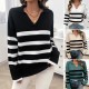 Diyun Amazon Cross-border 2024 Autumn/Winter Women's casual loose striped contrasting color lapel sweater top for women Diyun Amazon Cross-border 2024 Autumn/Winter Women's casual loose striped contrasting color lapel sweater top for women