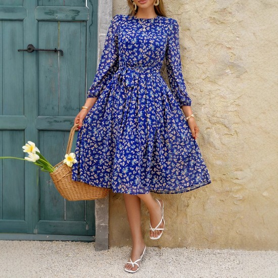 Diyun Cross-border European and American vacation Casual style floral tie cinched-waist dress for women, Spring/Summer 2025 Amazon Export Diyun Cross-border European and American vacation Casual style floral tie cinched-waist dress for women, Spring/Summer 2025 Amazon Export