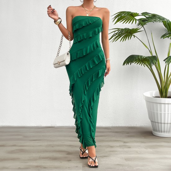 Diyun European and American women's clothing cross-border trade Amazon 2025 Spring/Summer Sexy body-hugging solid color strapless dress Diyun European and American women's clothing cross-border trade Amazon 2025 Spring/Summer Sexy body-hugging solid color strapless dress