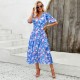 Diyun's European and American dress women's Amazon Spring/Summer 2024 vacation print waist-waist V-neck chiffon short-sleeved long dress Diyun's European and American dress women's Amazon Spring/Summer 2024 vacation print waist-waist V-neck chiffon short-sleeved long dress