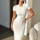 Diyun Cross-border Amazon European and American Women's Clothing 2024 Spring/Summer Export Solid color elegant Slimming short-sleeved dress