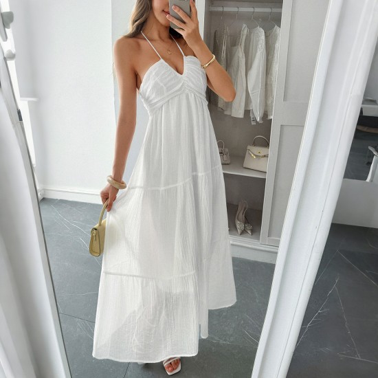 Diyun Cross-border European and American casual vacation halter semi-transparent dress women's clothing 2025 Summer Amazon Independent Station Diyun Cross-border European and American casual vacation halter semi-transparent dress women's clothing 2025 Summer Amazon Independent Station