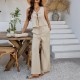 Diyun Cross-border 2025 Spring/Summer Women's Casual Vacation Style Solid Color sleeveless lace-up top wide-leg long pants set Diyun Cross-border 2025 Spring/Summer Women's Casual Vacation Style Solid Color sleeveless lace-up top wide-leg long pants set