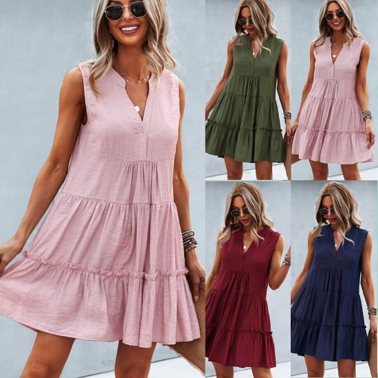 Self-developed V-neck sexy solid color dress in the style of Instagram, popular on Amazon in Europe and America, 2022 summer sleeveless dress Self-developed V-neck sexy solid color dress in the style of Instagram, popular on Amazon in Europe and America, 2022 summer sleeveless dress