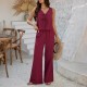 Diyun Cross-border 2025 Spring/Summer Women's Casual Vacation Style Solid Color sleeveless lace-up top wide-leg long pants set Diyun Cross-border 2025 Spring/Summer Women's Casual Vacation Style Solid Color sleeveless lace-up top wide-leg long pants set