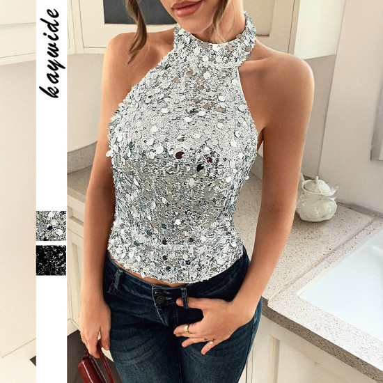 Diyun Cross-border European and American elegant style halter neck sequined halter top women's clothing Spring/Summer 2025 Amazon Independent Store Diyun Cross-border European and American elegant style halter neck sequined halter top women's clothing Spring/Summer 2025 Amazon Independent Store