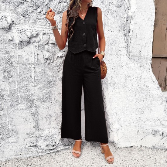 Diyun Cross-border Foreign Trade Fashion Women's Wear Amazon Spring/Summer 2024 Casual and Elegant Solid Color Vest Set Diyun Cross-border Foreign Trade Fashion Women's Wear Amazon Spring/Summer 2024 Casual and Elegant Solid Color Vest Set