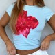 Di Yun's Spring/Summer 2025 Y2K Amazon Women's Casual, slimming, waist-cinching floral print short-sleeved T-shirt