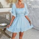 Diyun Cross-border 2025 Spring/Summer European and American casual vacation style solid-color black ear-trimmed short-sleeved dress, children's short skirt Diyun Cross-border 2025 Spring/Summer European and American casual vacation style solid-color black ear-trimmed short-sleeved dress, children's short skirt