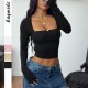 Diyun Cross-border European and American Y2K Spicy Girl style solid color long-sleeved base layer T-shirt women's clothing 2025 Summer Amazon Independent Store Diyun Cross-border European and American Y2K Spicy Girl style solid color long-sleeved base layer T-shirt women's clothing 2025 Summer Amazon Independent Store