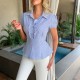 Diyun Cross-border European and American Casual Vacation striped Button short-sleeved shirt women's clothing 2025 Summer Amazon Independent Station Diyun Cross-border European and American Casual Vacation striped Button short-sleeved shirt women's clothing 2025 Summer Amazon Independent Station